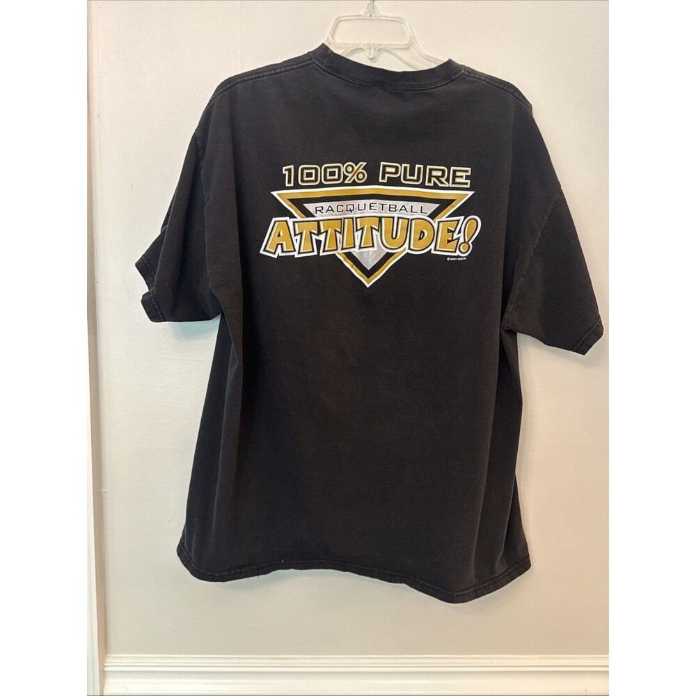 Vintage 90s Racquetball Tee 100% Pure Attitude T-Shirt Mens XL Black Beefy t